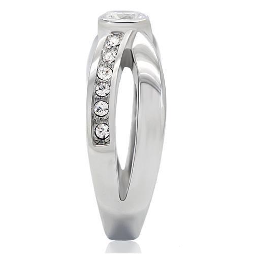 TK214 - High polished (no plating) Stainless Steel Ring with AAA Grade CZ  in Clear-4