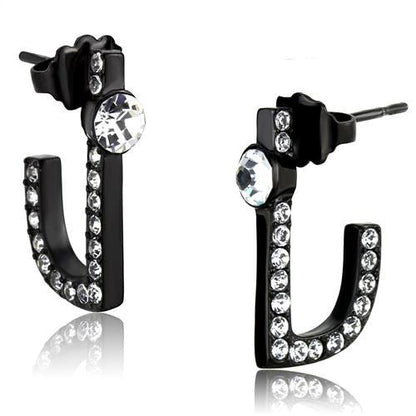 TK2150 - IP Black(Ion Plating) Stainless Steel Earrings with Top Grade Crystal  in Clear-0