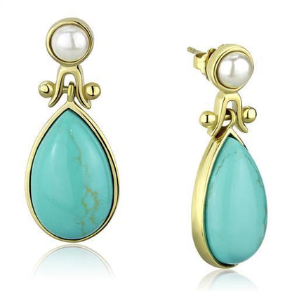 TK2151 - IP Gold(Ion Plating) Stainless Steel Earrings with Synthetic Turquoise in Turquoise-0