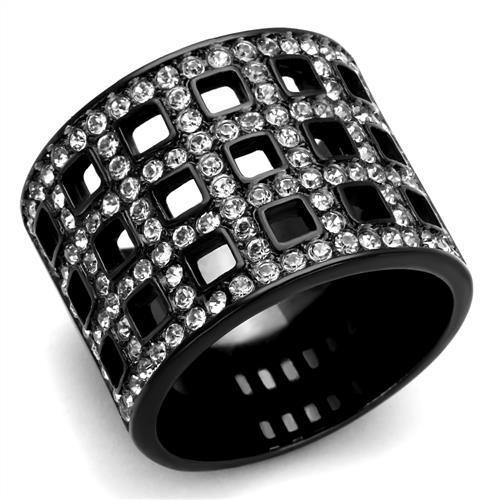 TK2155 - IP Black(Ion Plating) Stainless Steel Ring with Top Grade Crystal  in Black Diamond-0