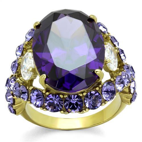 TK2160 - IP Gold(Ion Plating) Stainless Steel Ring with AAA Grade CZ  in Amethyst-0
