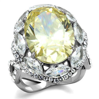 TK2162 - High polished (no plating) Stainless Steel Ring with AAA Grade CZ  in Citrine Yellow-0