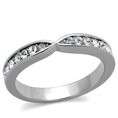TK2163 - High polished (no plating) Stainless Steel Ring with Top Grade Crystal  in Clear-0