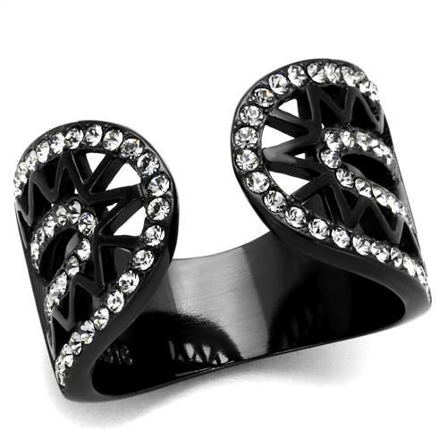 TK2166 - IP Black(Ion Plating) Stainless Steel Ring with Top Grade Crystal  in Black Diamond-0