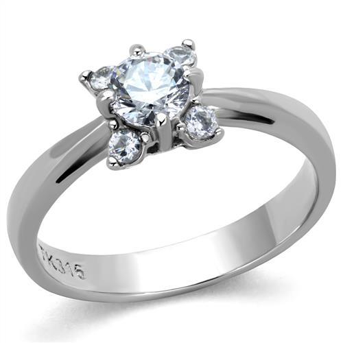 TK2172 - High polished (no plating) Stainless Steel Ring with AAA Grade CZ  in Clear-0