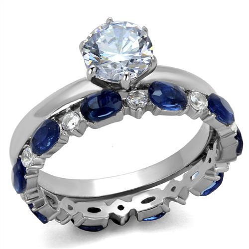 TK2175 - High polished (no plating) Stainless Steel Ring with AAA Grade CZ  in Clear-0