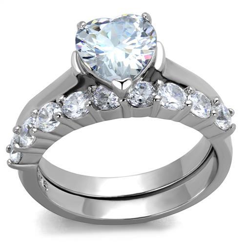 TK2176 - High polished (no plating) Stainless Steel Ring with AAA Grade CZ  in Clear-0