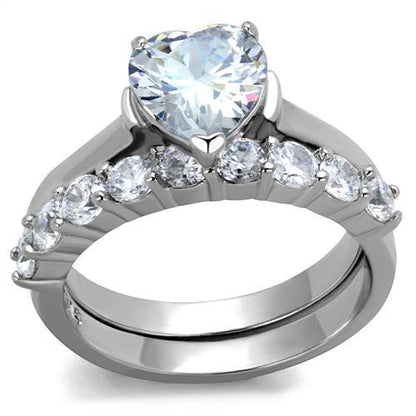 TK2176 - High polished (no plating) Stainless Steel Ring with AAA Grade CZ  in Clear-0