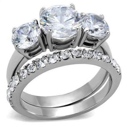 TK2177 - High polished (no plating) Stainless Steel Ring with AAA Grade CZ  in Clear-0