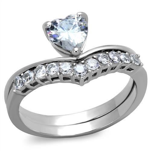 TK2178 - High polished (no plating) Stainless Steel Ring with AAA Grade CZ  in Clear-0