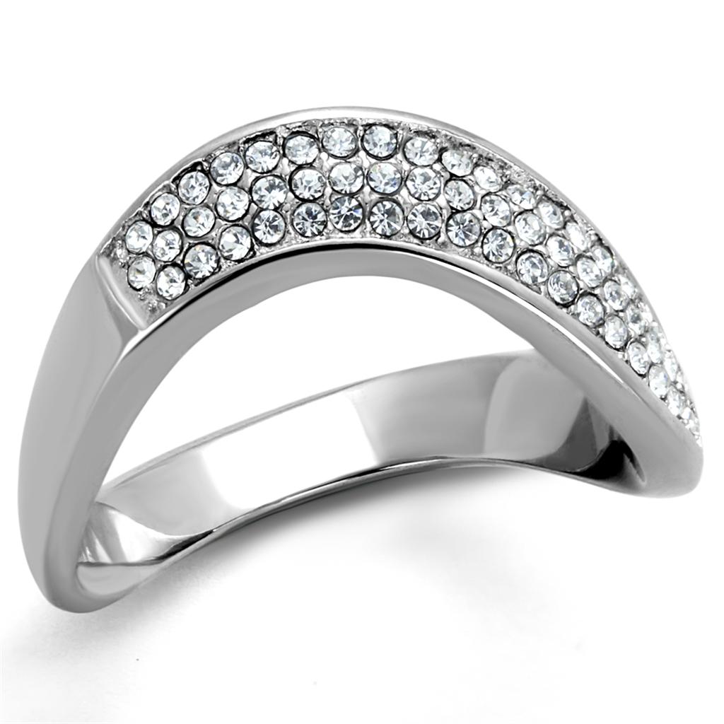 TK2181 - High polished (no plating) Stainless Steel Ring with Top Grade Crystal  in Clear-0