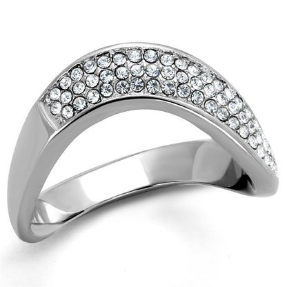 TK2181 - High polished (no plating) Stainless Steel Ring with Top Grade Crystal  in Clear-0