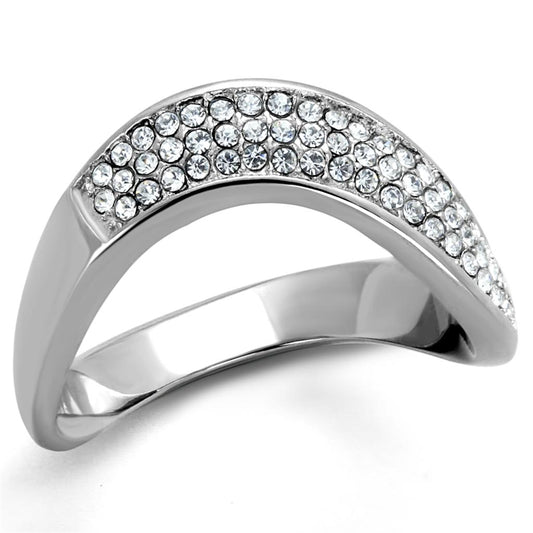 TK2181 - High polished (no plating) Stainless Steel Ring with Top Grade Crystal  in Clear-0