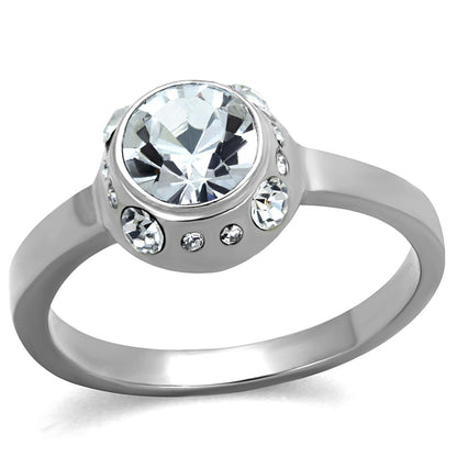 TK2183 - High polished (no plating) Stainless Steel Ring with Top Grade Crystal  in Clear-0