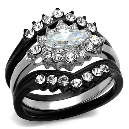 TK2188 - Two-Tone IP Black Stainless Steel Ring with AAA Grade CZ  in Clear-0