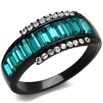 TK2190 - IP Black(Ion Plating) Stainless Steel Ring with Top Grade Crystal  in Blue Zircon-0