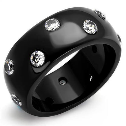 TK2196 - IP Black(Ion Plating) Stainless Steel Ring with AAA Grade CZ  in Clear-0