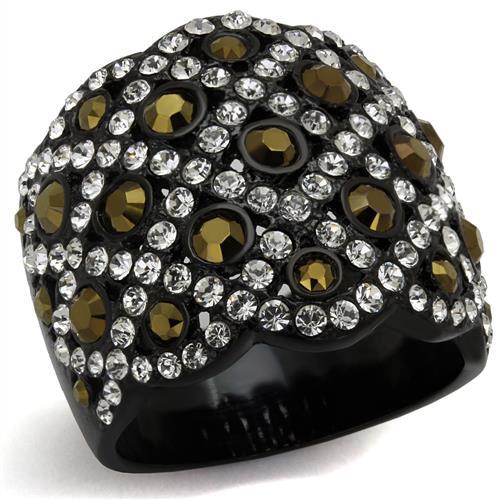 TK2197 - IP Black(Ion Plating) Stainless Steel Ring with Top Grade Crystal  in Metallic Light Gold-0