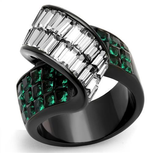 TK2199 - IP Black(Ion Plating) Stainless Steel Ring with Synthetic Synthetic Glass in Blue Zircon-0