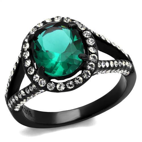 TK2202 - IP Black(Ion Plating) Stainless Steel Ring with Synthetic Synthetic Glass in Blue Zircon-0