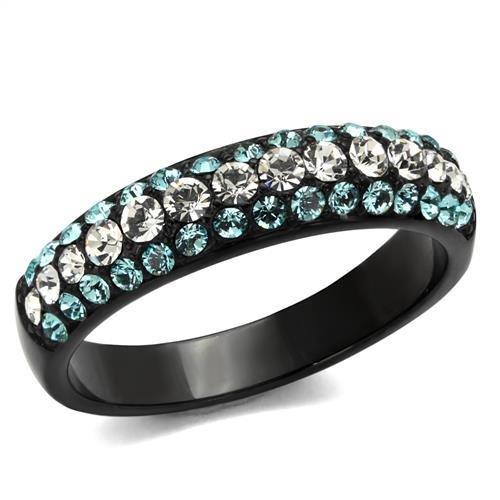 TK2205 - IP Black(Ion Plating) Stainless Steel Ring with Top Grade Crystal  in Sea Blue-0