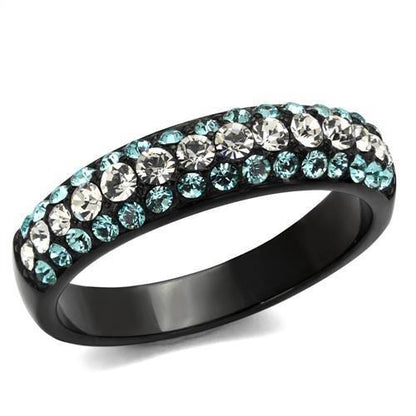 TK2205 - IP Black(Ion Plating) Stainless Steel Ring with Top Grade Crystal  in Sea Blue-0