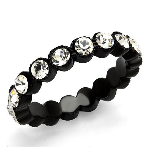 TK2207 - IP Black(Ion Plating) Stainless Steel Ring with Top Grade Crystal  in Clear-0