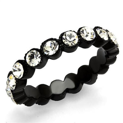 TK2207 - IP Black(Ion Plating) Stainless Steel Ring with Top Grade Crystal  in Clear-0