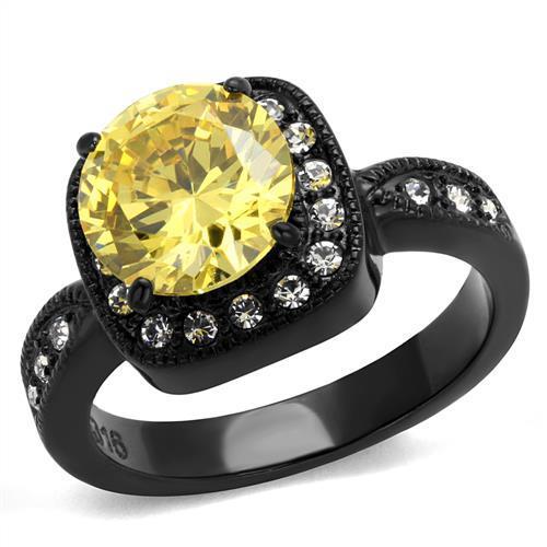 TK2208 - IP Black(Ion Plating) Stainless Steel Ring with AAA Grade CZ  in Topaz-0