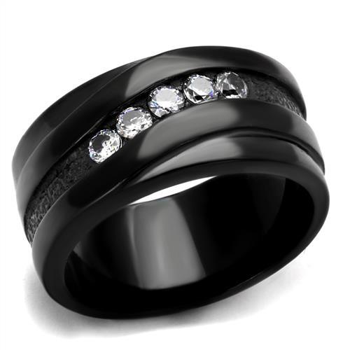 TK2210 - IP Black(Ion Plating) Stainless Steel Ring with AAA Grade CZ  in Clear-0