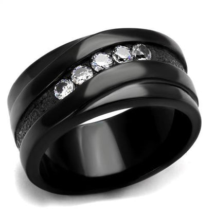 TK2210 - IP Black(Ion Plating) Stainless Steel Ring with AAA Grade CZ  in Clear-0