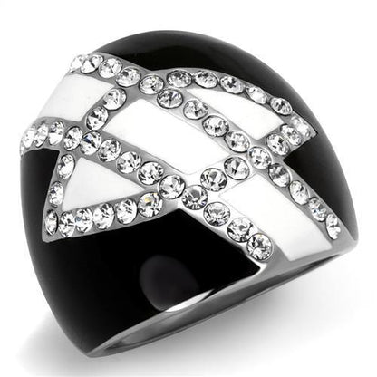 TK2211 - High polished (no plating) Stainless Steel Ring with Top Grade Crystal  in Clear-0