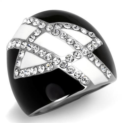 TK2211 - High polished (no plating) Stainless Steel Ring with Top Grade Crystal  in Clear-0