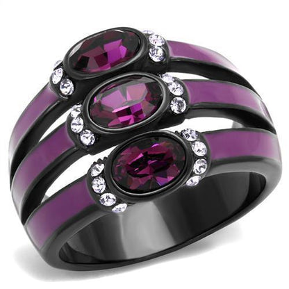 TK2213 - IP Black(Ion Plating) Stainless Steel Ring with Top Grade Crystal  in Amethyst-0