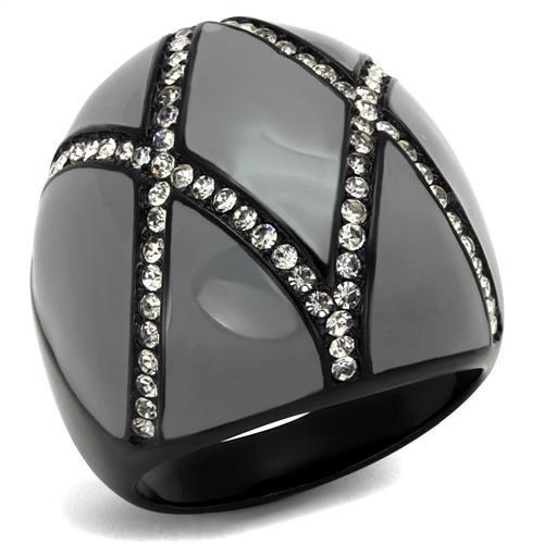 TK2216 - IP Black(Ion Plating) Stainless Steel Ring with Top Grade Crystal  in Clear-0