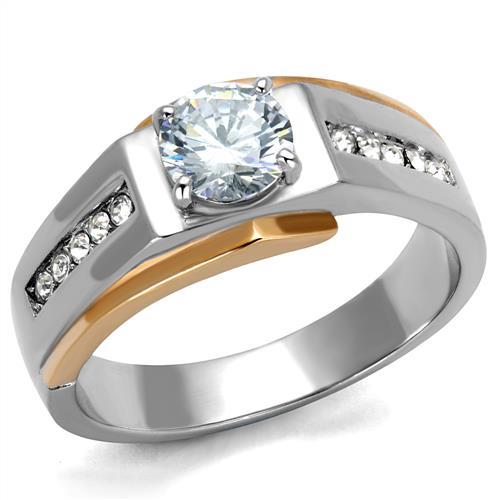 TK2218 - Two-Tone IP Rose Gold Stainless Steel Ring with AAA Grade CZ  in Clear-0