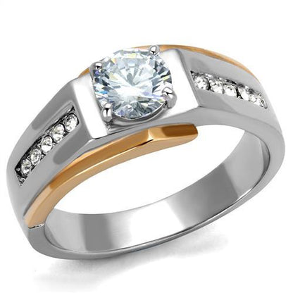 TK2218 - Two-Tone IP Rose Gold Stainless Steel Ring with AAA Grade CZ  in Clear-0