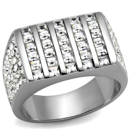 TK2219 - High polished (no plating) Stainless Steel Ring with Top Grade Crystal  in Clear-0