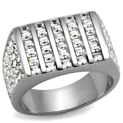 TK2219 - High polished (no plating) Stainless Steel Ring with Top Grade Crystal  in Clear-0