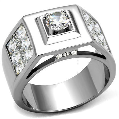 TK2220 - High polished (no plating) Stainless Steel Ring with AAA Grade CZ  in Clear-0