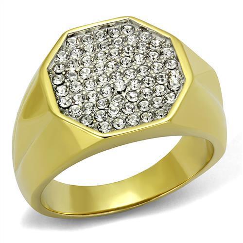 TK2221 - Two-Tone IP Gold (Ion Plating) Stainless Steel Ring with Top Grade Crystal  in Clear-0