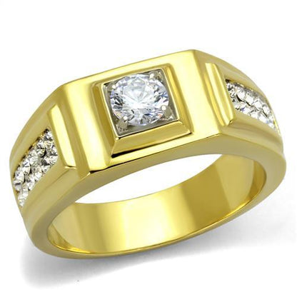 TK2222 - Two-Tone IP Gold (Ion Plating) Stainless Steel Ring with AAA Grade CZ  in Clear-0