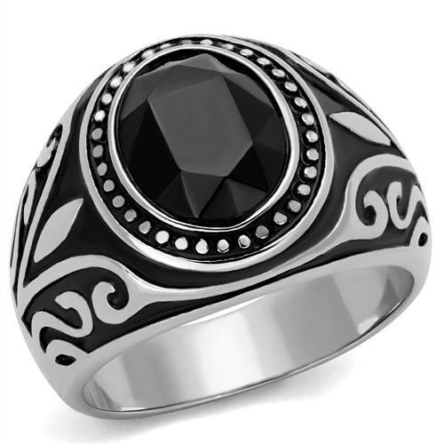 TK2231 - High polished (no plating) Stainless Steel Ring with Top Grade Crystal  in Jet-0