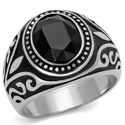 TK2231 - High polished (no plating) Stainless Steel Ring with Top Grade Crystal  in Jet-0
