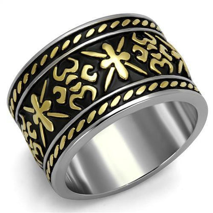 TK2236 - Two-Tone IP Gold (Ion Plating) Stainless Steel Ring with Epoxy  in Jet-0