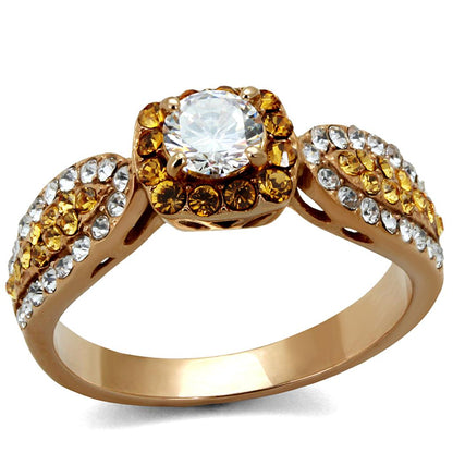 TK2250 - IP Rose Gold(Ion Plating) Stainless Steel Ring with AAA Grade CZ  in Clear-0