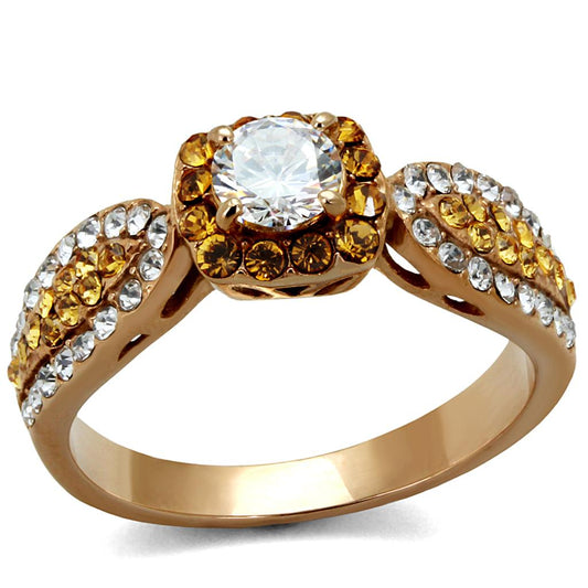 TK2250 - IP Rose Gold(Ion Plating) Stainless Steel Ring with AAA Grade CZ  in Clear-0