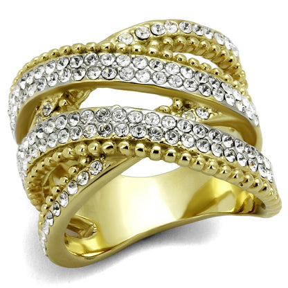 TK2252 - Two-Tone IP Gold (Ion Plating) Stainless Steel Ring with Top Grade Crystal  in Clear-0