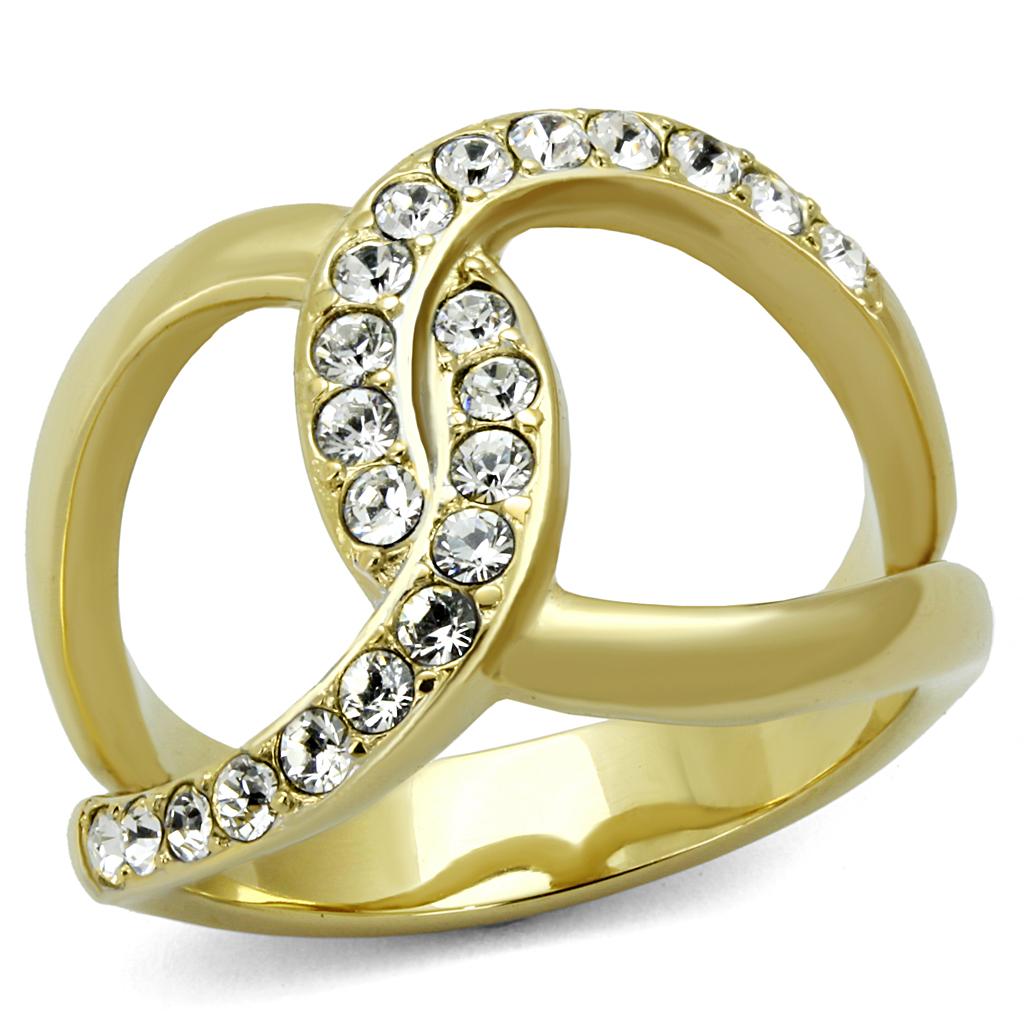 TK2253 - Two-Tone IP Gold (Ion Plating) Stainless Steel Ring with Top Grade Crystal  in Clear-0