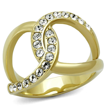 TK2253 - Two-Tone IP Gold (Ion Plating) Stainless Steel Ring with Top Grade Crystal  in Clear-0